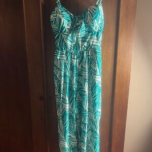 Women’s Teal & White Palm Print One-Piece Jumpsuit